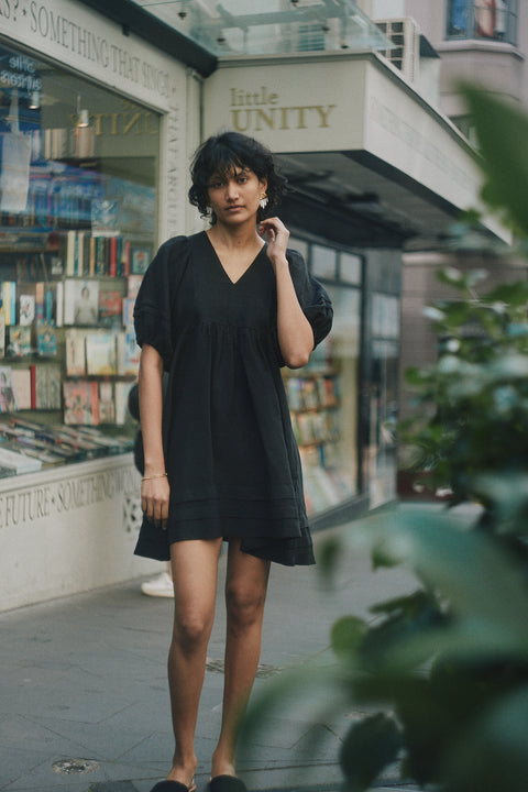 Towa Frankie babydoll Dress Black Linen