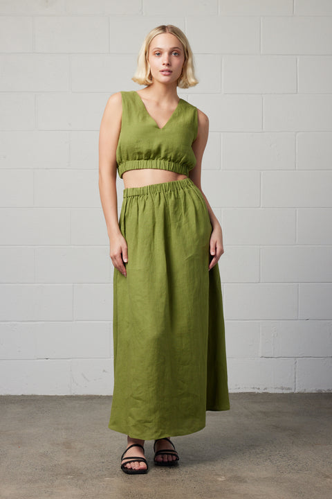Towa Green Linen Co-ord top and skirt