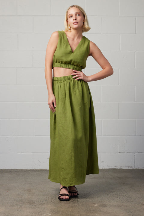 Towa Green Linen Co-ord top and skirt