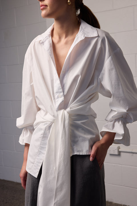 Towa Wrap Waist White Cotton Shirt