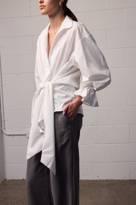 Towa Wrap Waist White Cotton Shirt