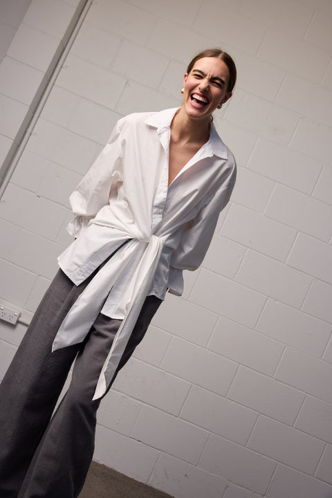 Towa Wrap Waist White Cotton Shirt