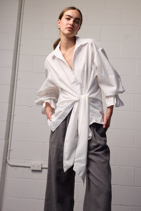 Towa Wrap Waist White Cotton Shirt