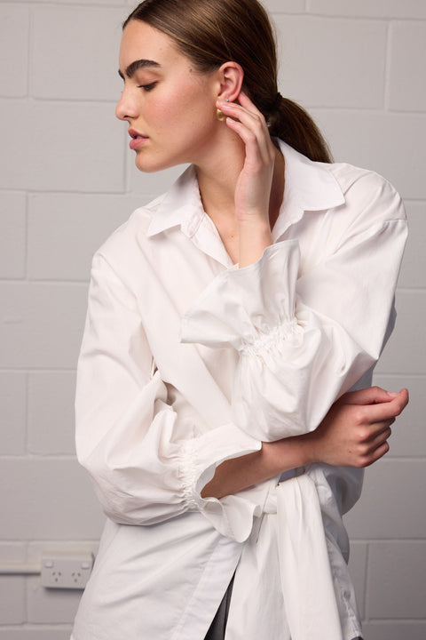 Towa Wrap Waist White Cotton Shirt