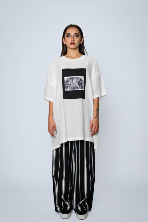 Paul Chaplin Yoko Tee Linen with Patch Print