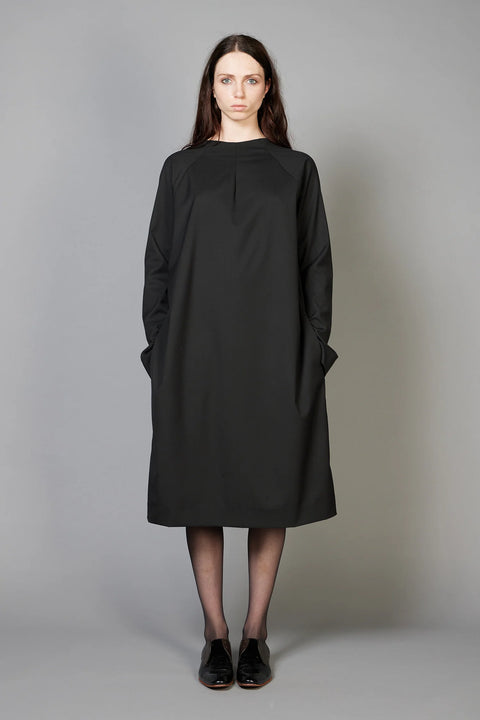 Zambesi Deep V tunic dress in black wool suiting