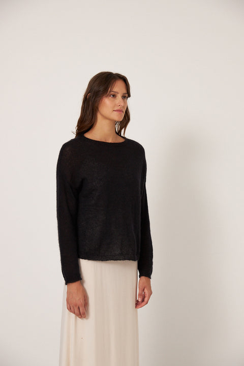 Francie Feather Knit Black Mohair Knit Jersey