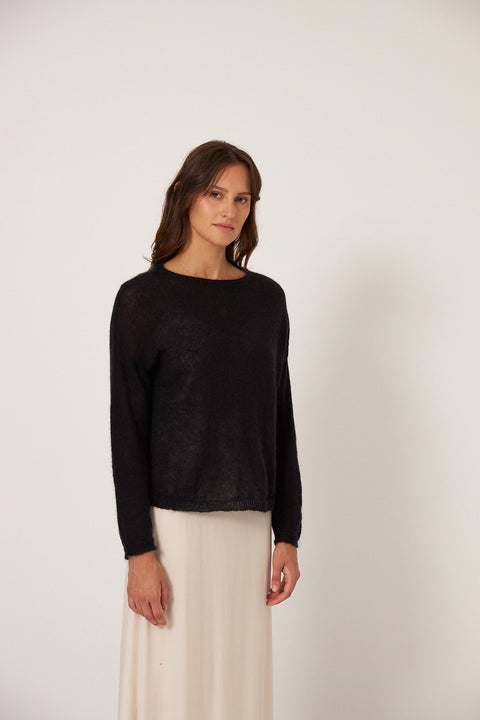 Francie Feather Knit Black Mohair Knit Jersey