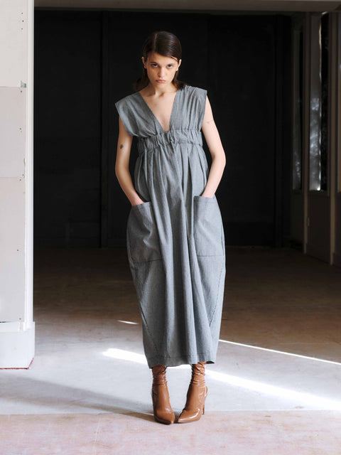 Otsu Black and white pin check overall dress