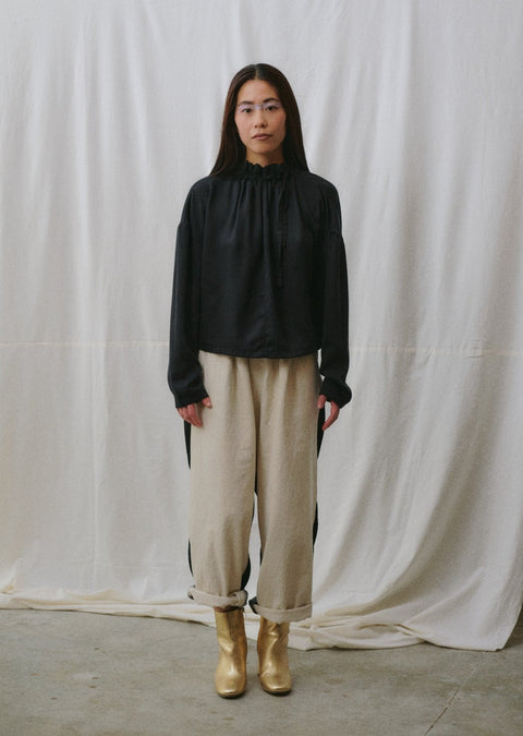 Otsu Ihojin Draw String Top Black tencel