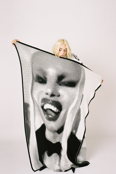 Jimmy D Merino Knit Blanket Scarf with printed artwork