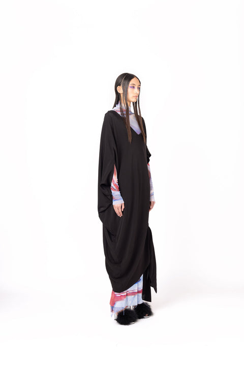 Jimmy D Black Silk Volcano Lover Drape Dress With Tie