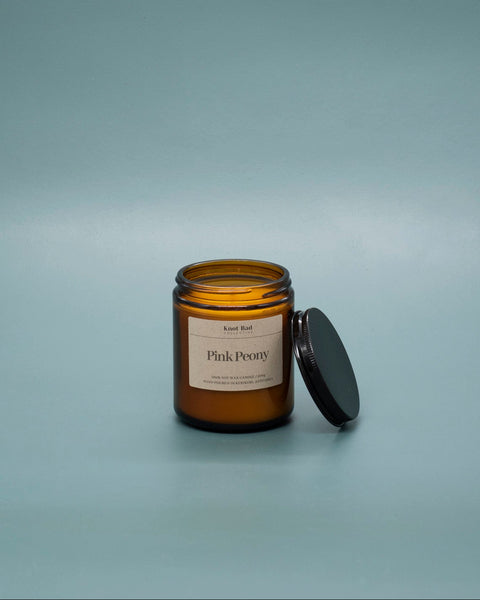 Hand poured soy candle pink peony floral scent