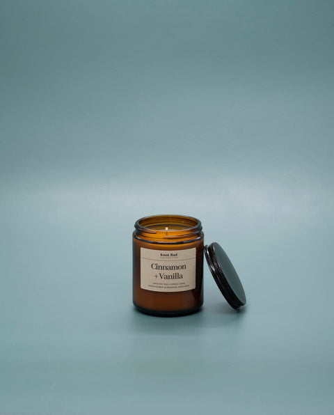 Hand poured soy candle cinnamon and vanilla scent