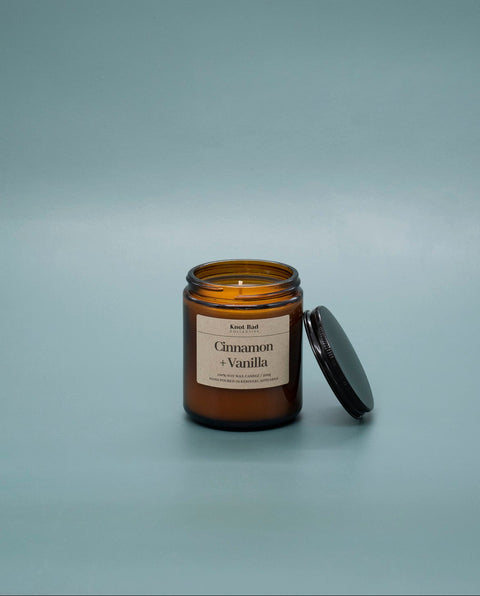 Hand poured soy candle cinnamon and vanilla scent