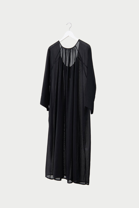 James Brown Black Sheer Cotton Pleat Dress