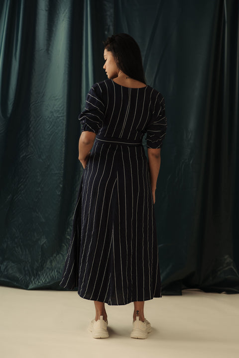 Marie Dress | Navy Pinstripe