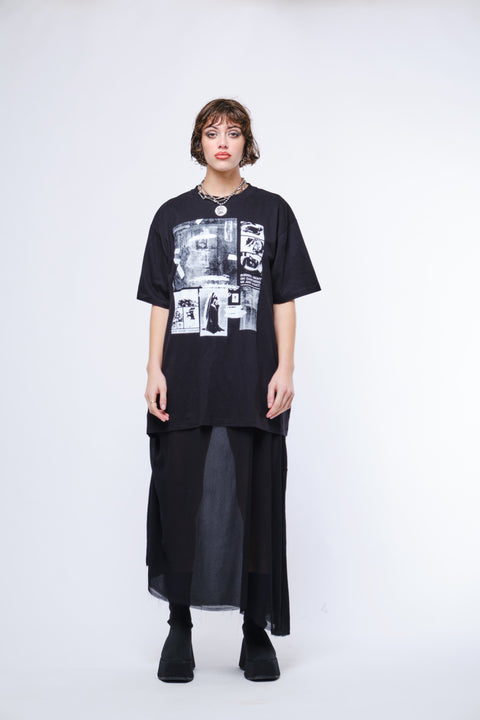 JPalm Burning Night T-shirt Dress Black with white print