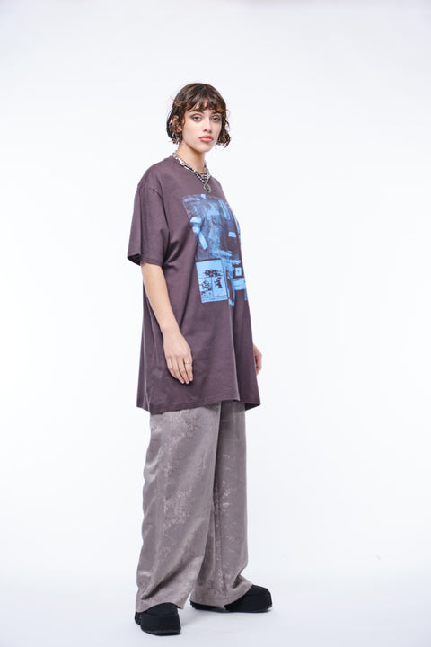 JPalm Burning Night Oversized Tee in Gray with Blue Print