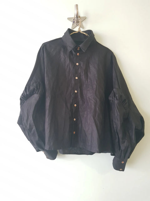 Lela Jacobs Waxed Linen Crop Pierrot Shirt