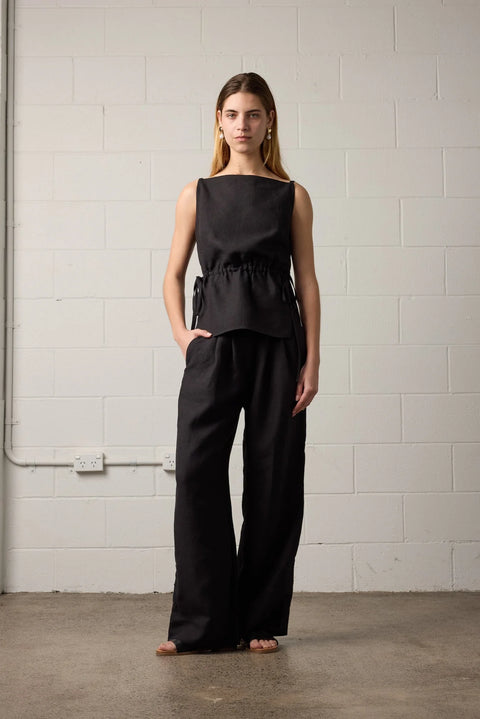 Towa Theo Black Linen Pants