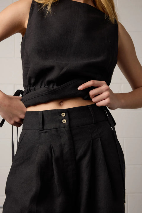 Towa Theo Black Linen Pants