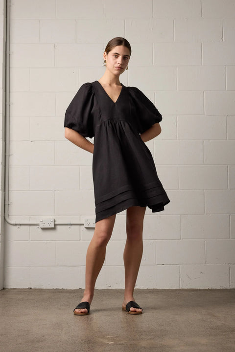 Towa Frankie babydoll Dress Black Linen