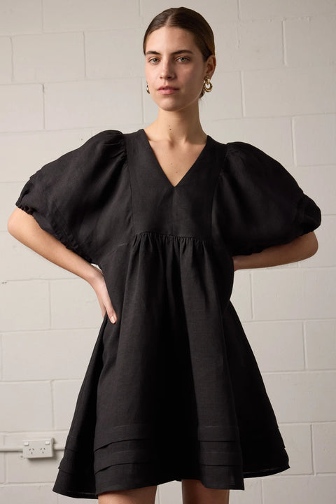 Towa Frankie babydoll Dress Black Linen