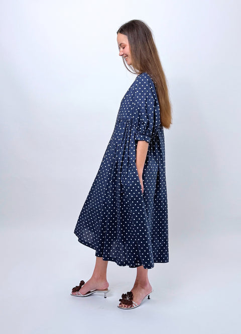 Daylight Moon Happy all day dress navy polka dot 