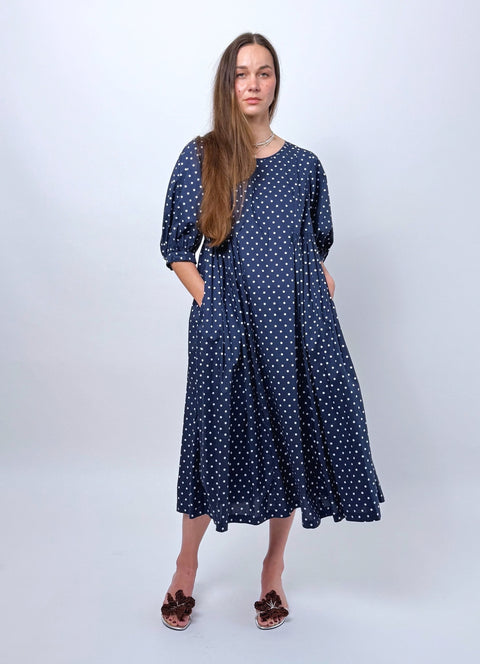 Daylight Moon Happy all day dress navy polka dot 