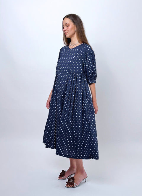 Daylight Moon Happy all day dress navy polka dot 