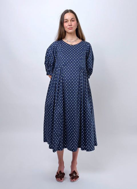 Daylight Moon Happy all day dress navy polka dot 