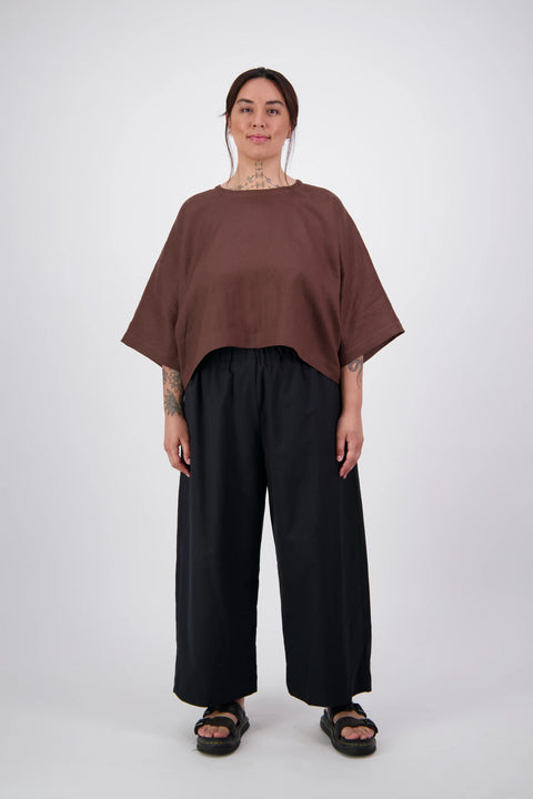 Papa Clothing Brown Linen top and black linen pants