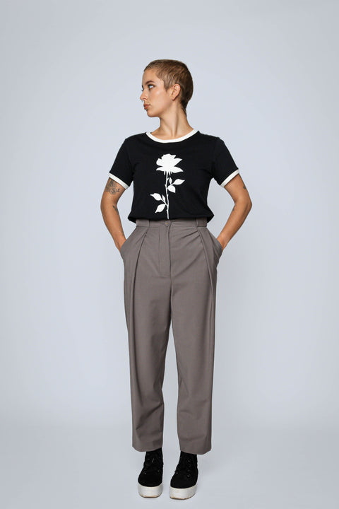 Paul Chaplin Rosie Tee Black with white printed rose