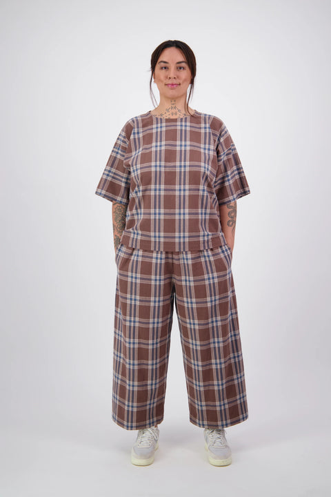 Papa Brown Plaid Wide Leg Pants