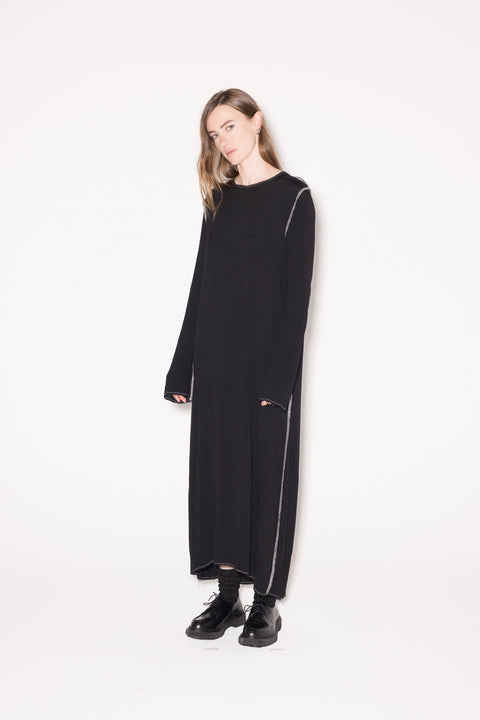 Company of Strangers Long Sleeve Black Dress With White Stitching worn reversed 