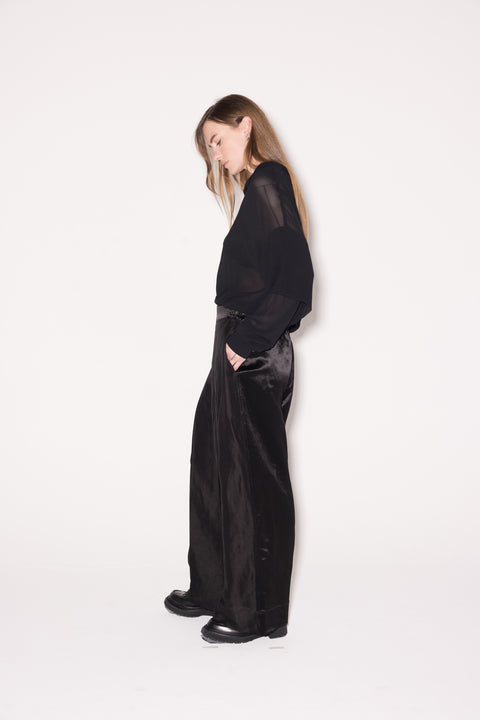 Company Of Strangers Black Wide Leg Pants With Satin Detail