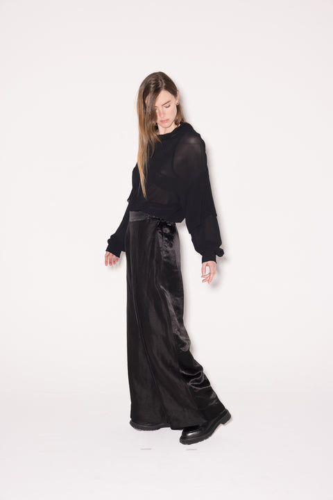 Company Of Strangers Black Wide Leg Pants With Satin Detail