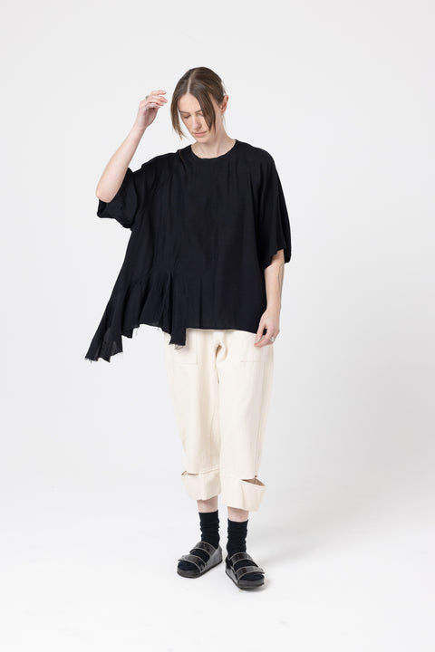 Company of strangers optical tee in slub black linen