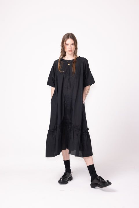 Company Of Strangers Rollers Dress in Black Cotton With Frill Hem