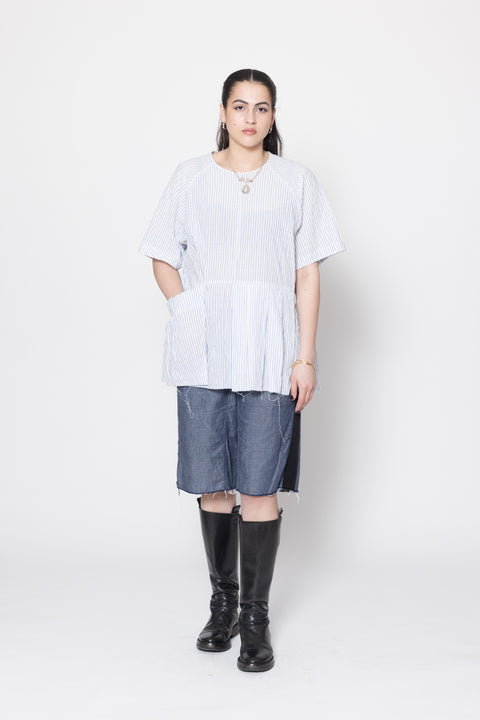 Panic Tee Cotton Shirting White and Baby blue stripe 