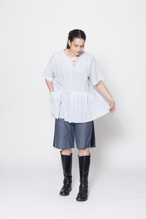 Panic Tee Cotton Shirting White and Baby blue stripe 
