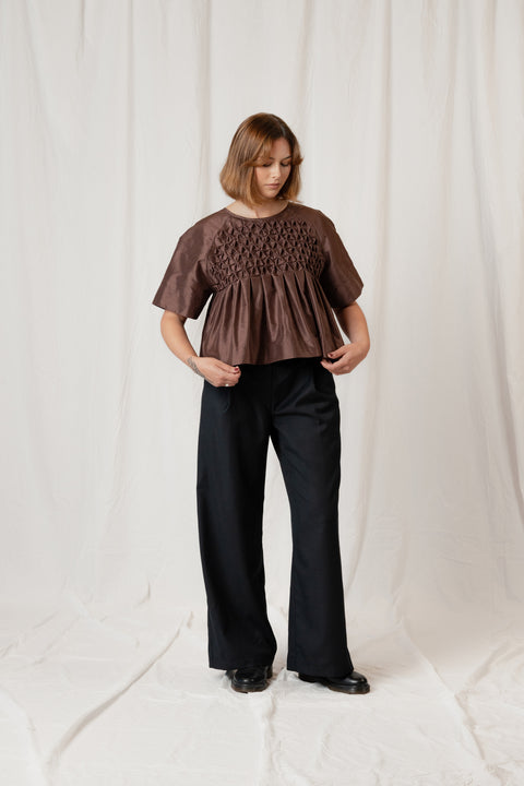 Clara Bosshard Bron Honeycomb Silk cropped top