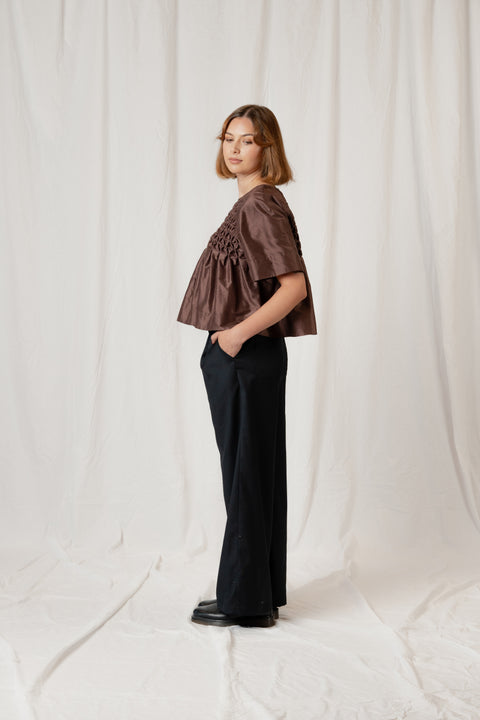 Clara Bosshard Bron Honeycomb Silk cropped top