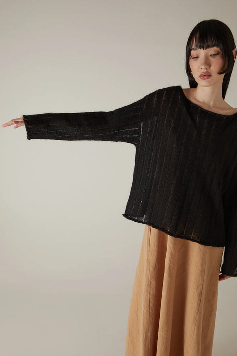 Francie Black Knitted Mohair Wide Neck Jersey