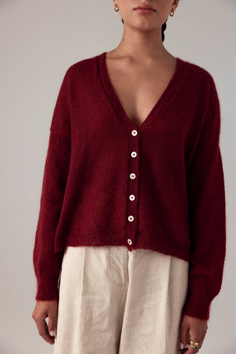 Francie Red Knit Mohair Cardigan