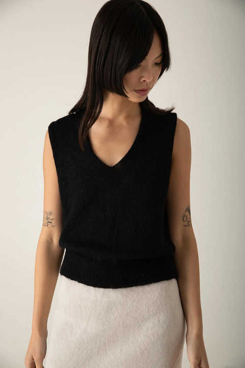 Francie Black Mohair Knitted Vest