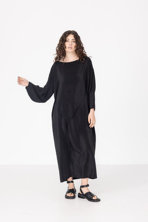 James Brown Long Bell Sleeve Black Silk Dress