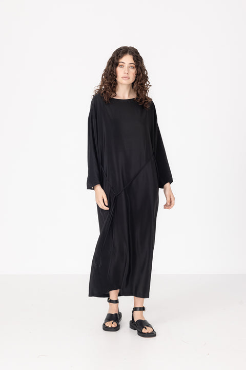 James Brown Long Bell Sleeve Black Silk Dress