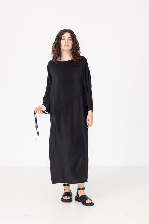 James Brown Long Bell Sleeve Black Silk Dress